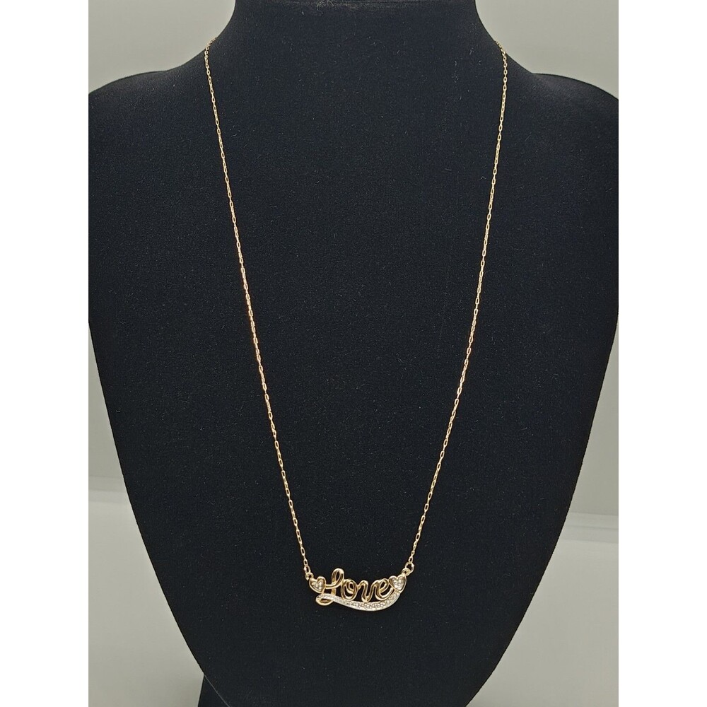 10k Yellow Gold Necklace Love Pendant With 2 Small Diamond Accents Great Gift
